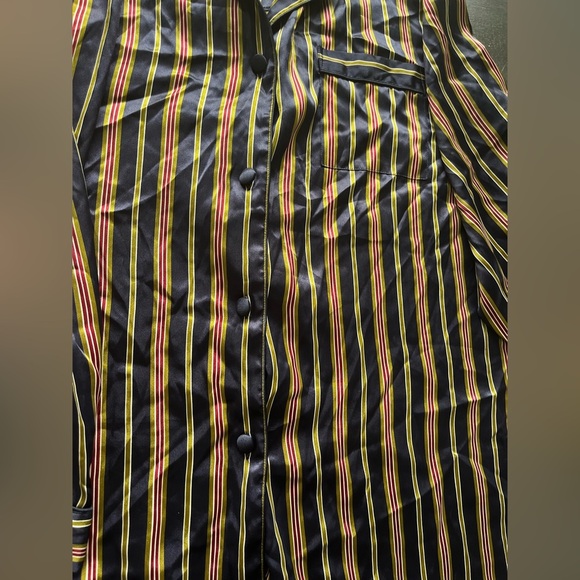 Vintage Vanity Fair Pajama Set Silky Blue Striped Button Pockets Elastic Size L - Picture 3 of 10